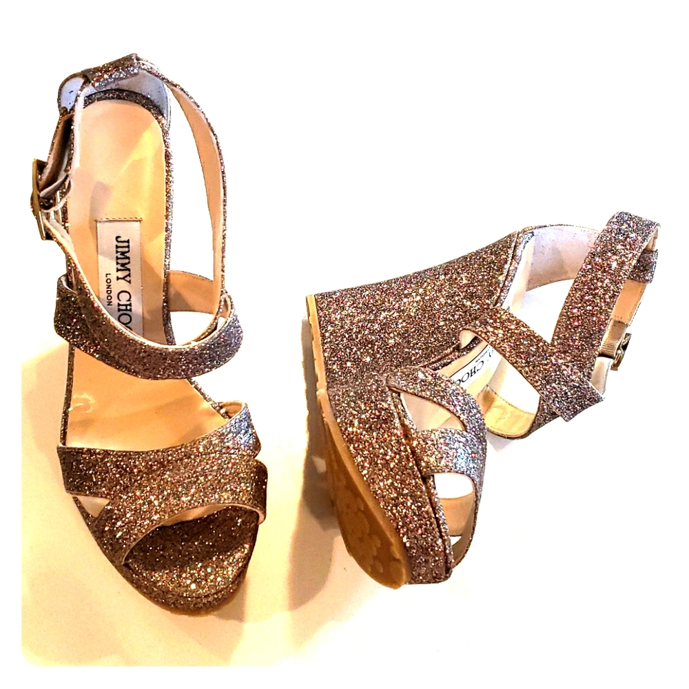 Jimmy Choo Penny Glitter Platforms sz 37 BNIB